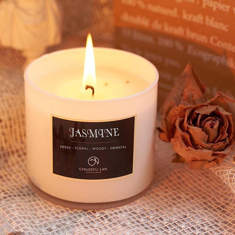 Chloefu LAN Premium Jasmine Scented Candle Gifts for Women, Highly Scented, 7.1oz|45 Hour Long Lasting,All Natural Soy Candles for Home, Small Candle Jar with Gift Box - Image 2